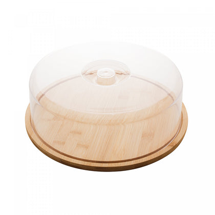 Prato para Bolo de Bambu com Tampa em Plástico 28cm x 28cm x 9,5cm - Lyor