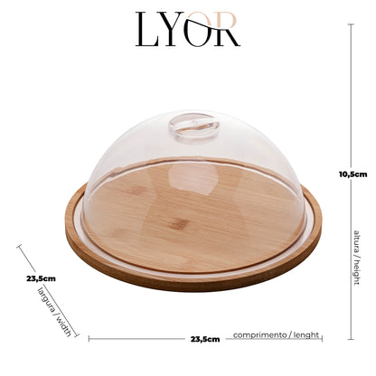 Queijeira Bambu com Tampa em Plástico 23,5cm x 23,5cm x 10cm - Lyor