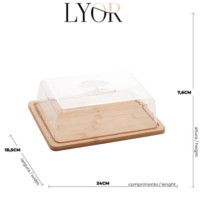 Queijeira Bambu com Tampa em Plástico 24cm x 18,5cm x 7,5cm - Lyor