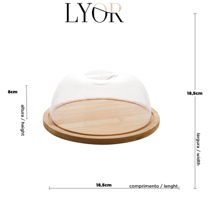 Queijeira de Bambu com Tampa em Plástico 18,5cm x 18,5cm x 8cm - Lyor