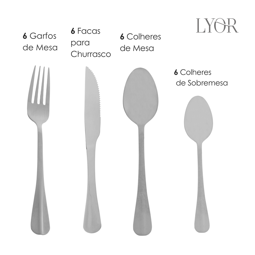 Faqueiro 24 Peças de Aço Inox Positano - Lyor