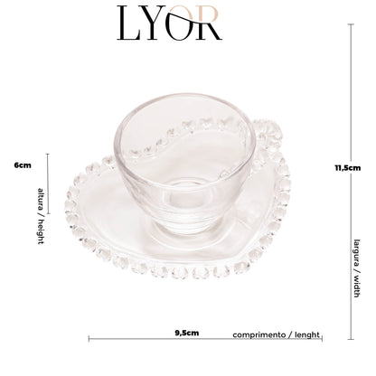Xícara de Café de Cristal com Pires Coração 80ml - Lyor