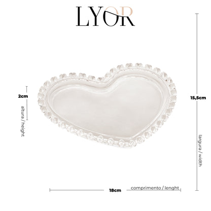 Prato para Sobremesa de Cristal Coração 18cm x 15,5cm x 2cm- Lyor
