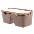Saleiro de Cerâmica 2 Divisórias com Tampa e Colher de Bambu Areia 9,5cm x 19cm x 8,5cm - Wolff