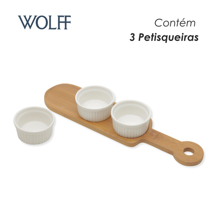 Conjunto 3 Petisqueiras com Bandeja de Bambu Branco - Wolff