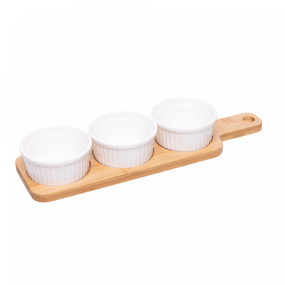 Conjunto 3 Petisqueiras com Bandeja de Bambu Branco - Wolff