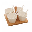 Conjunto 4 Molheiras com Suporte de Bambu e Colher Branco 16cm x 16cm x 10cm - Wolff