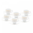 Conjunto 6 Xícaras de Café de Porcelana com Pires e Fio de Ouro Mônaco Branco 100ml - Wolff