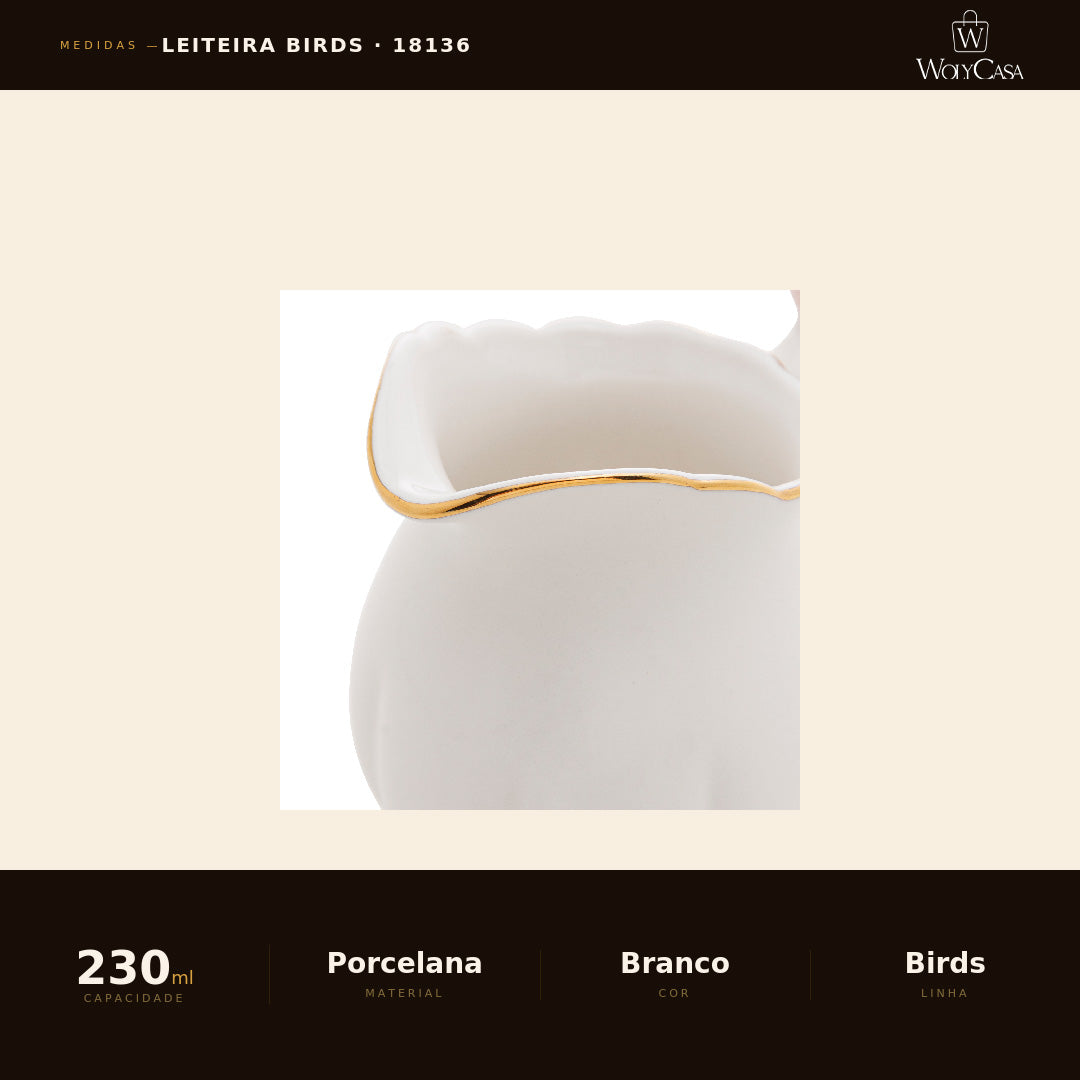 Leiteira Birds de Porcelana 230ml - Wolff