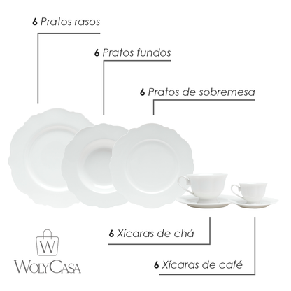 Aparelho de Jantar 42 Peças de Porcelana Maldivas Branco - Wolff