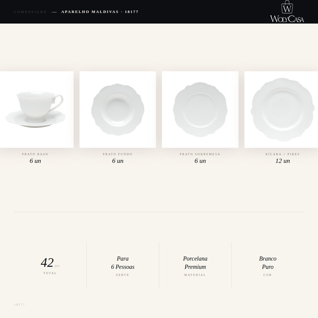 Aparelho de Jantar 42 Peças de Porcelana Maldivas Branco - Wolff