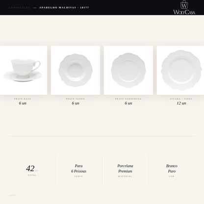 Aparelho de Jantar 42 Peças de Porcelana Maldivas Branco - Wolff