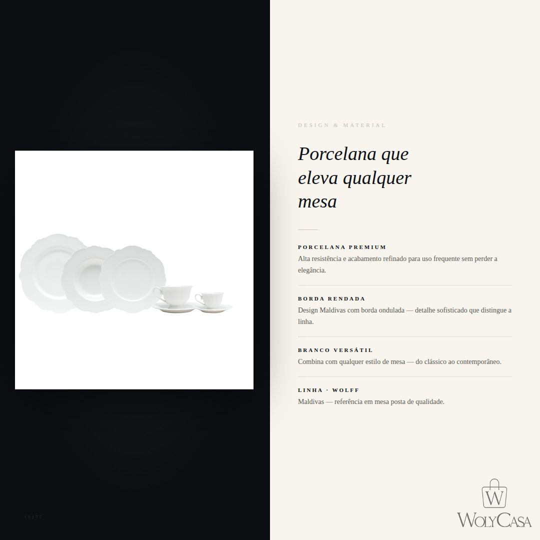 Aparelho de Jantar 42 Peças de Porcelana Maldivas Branco - Wolff