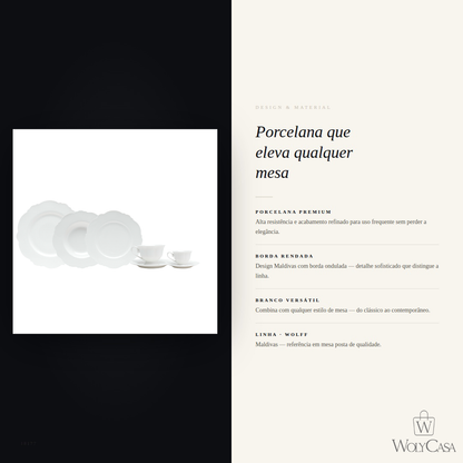 Aparelho de Jantar 42 Peças de Porcelana Maldivas Branco - Wolff