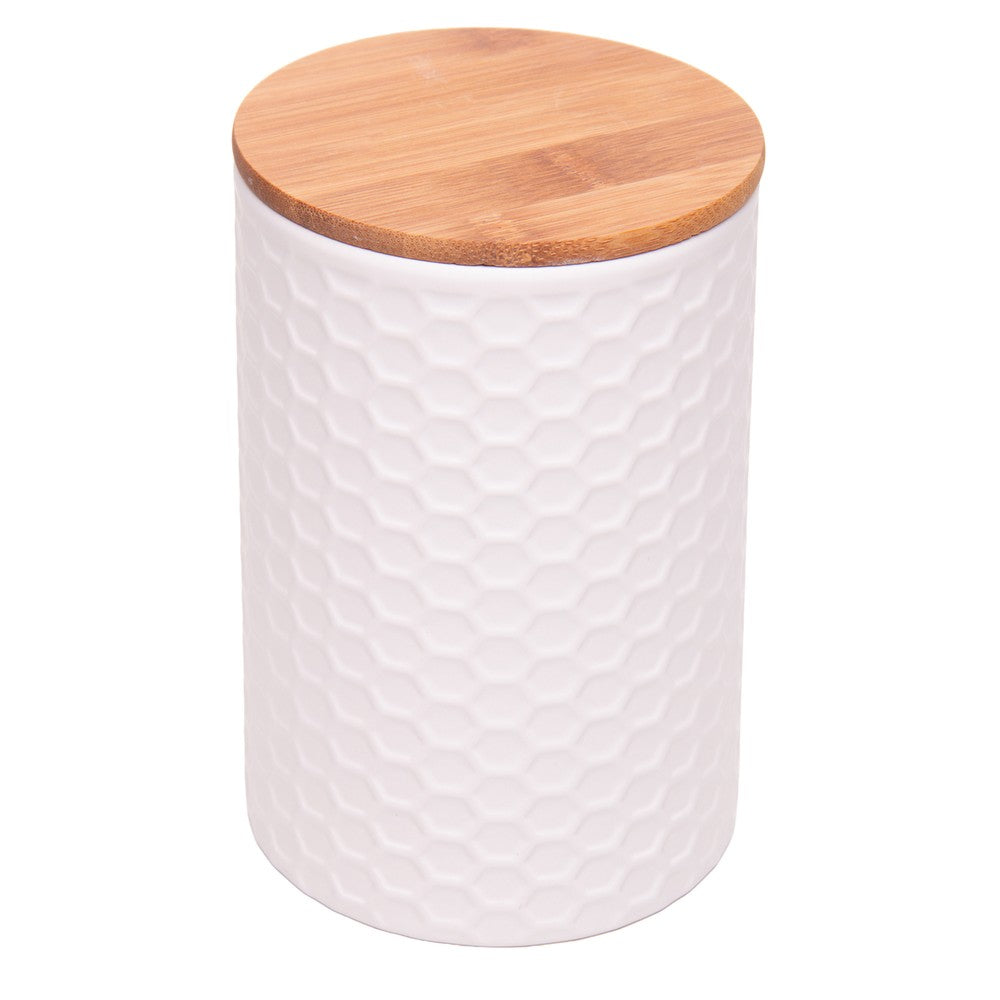 Potiche com Tampa de Bambu Beelisse 11cm x 15,8cm Branco Cerâmica - Wolff