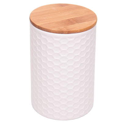 Potiche com Tampa de Bambu Beelisse 11cm x 15,8cm Branco Cerâmica - Wolff