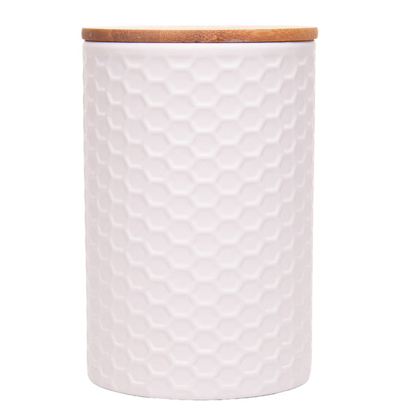 Potiche com Tampa de Bambu Beelisse 11cm x 15,8cm Branco Cerâmica - Wolff
