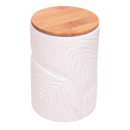 Potiche com Tampa de Bambu Fiora 11cm X 15,8cm Branco Cerâmica - Wolff