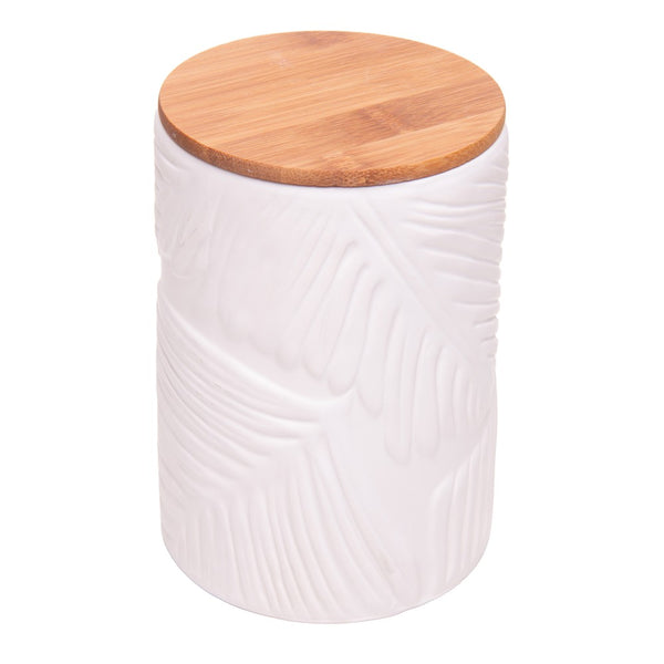 Potiche com Tampa de Bambu Fiora 11cm X 15,8cm Branco Cerâmica - Wolff
