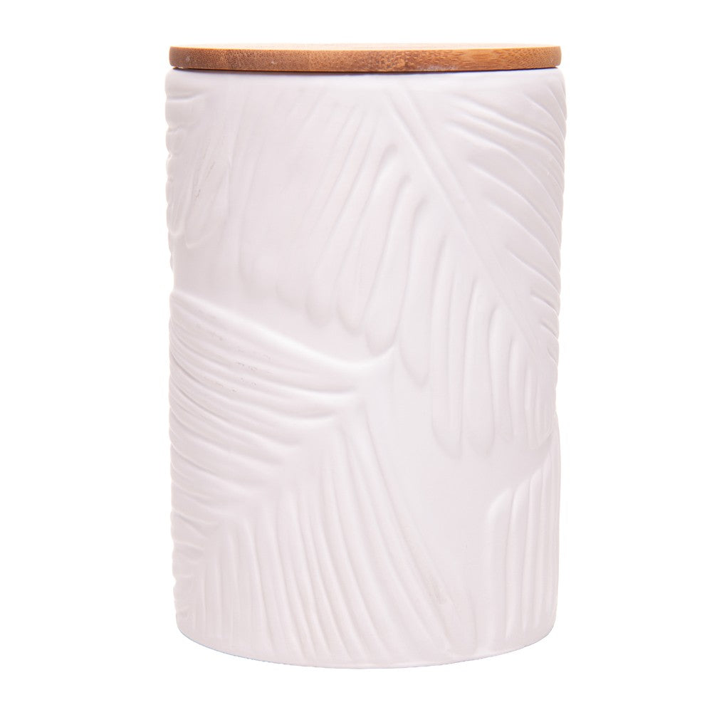 Potiche com Tampa de Bambu Fiora 11cm X 15,8cm Branco Cerâmica - Wolff