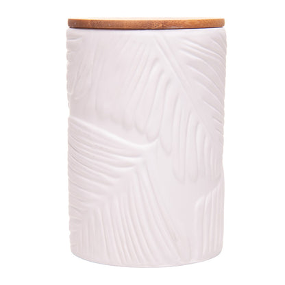 Potiche com Tampa de Bambu Fiora 11cm X 15,8cm Branco Cerâmica - Wolff