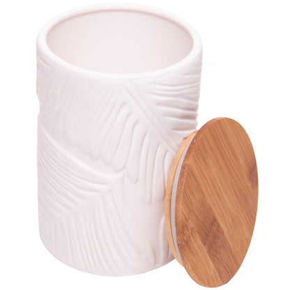Potiche com Tampa de Bambu Fiora 11cm X 15,8cm Branco Cerâmica - Wolff