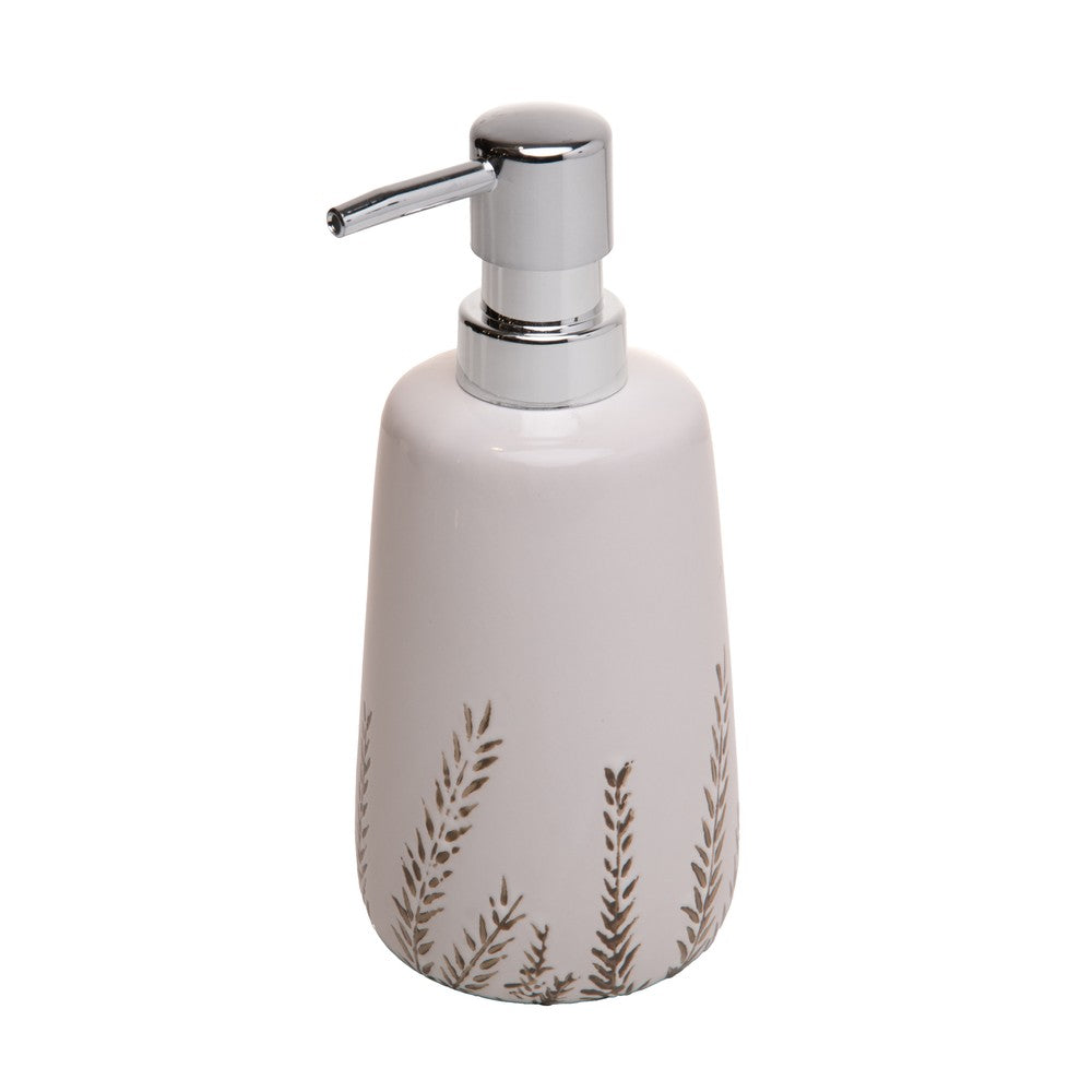 Porta Sabonete Líquido com Pump Prata Fiori 330ml Branco Cerâmica - Wolff