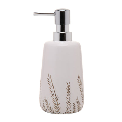 Porta Sabonete Líquido com Pump Prata Fiori 330ml Branco Cerâmica - Wolff