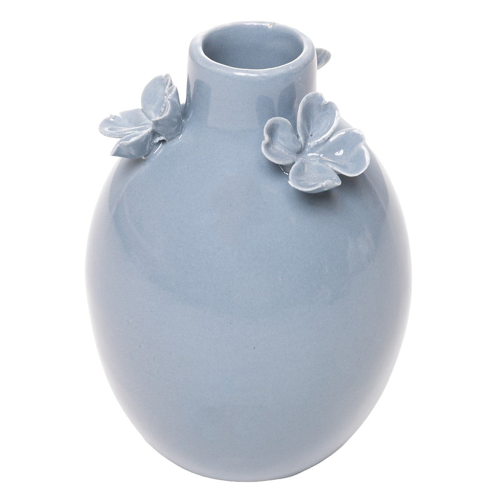 Vaso Gardênia 2 Flores 7cm x 7cm x 10,5cm Azul Cerâmica - Wolff