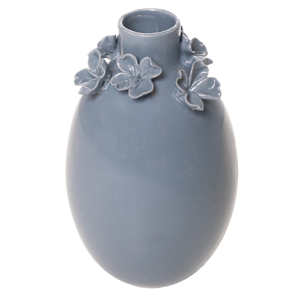 Vaso Gardênia 6 Flores 9,7cm x 9,7cm x 14,7cm Azul Cerâmica - Wolff