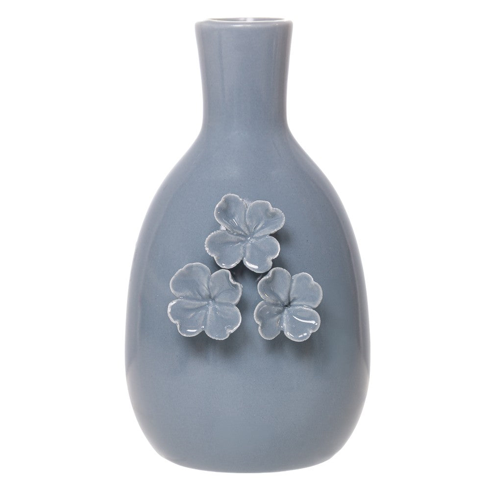 Vaso Gardênia 3 Flores 7,5cm x 7cm x 12,5cm Azul Cerâmica - Wolff