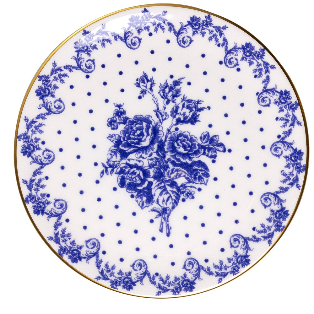 Prato para Sobremesa Duchesse Blue com Fio de Ouro 19cm Branco Cerâmica    - Wolff