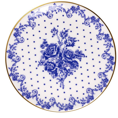Prato para Sobremesa Duchesse Blue com Fio de Ouro 19cm Branco Cerâmica    - Wolff
