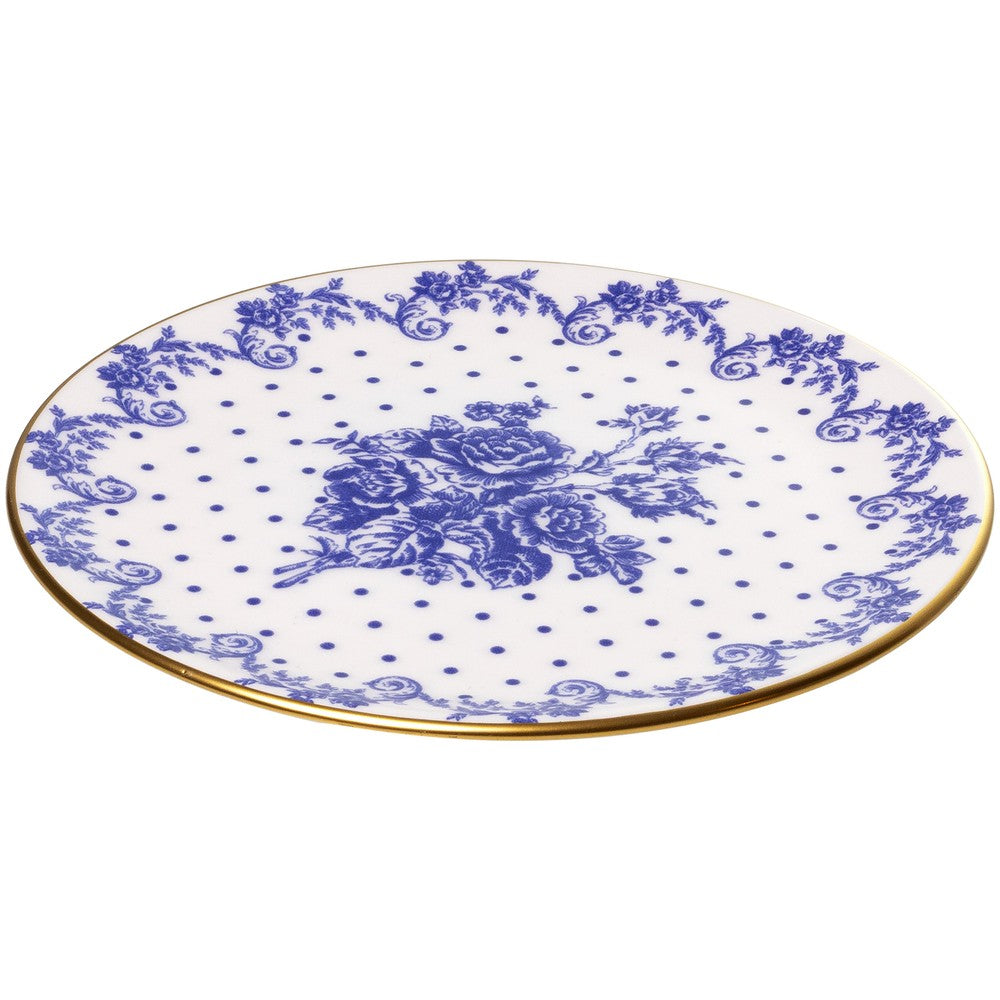 Prato para Sobremesa Duchesse Blue com Fio de Ouro 19cm Branco Cerâmica    - Wolff