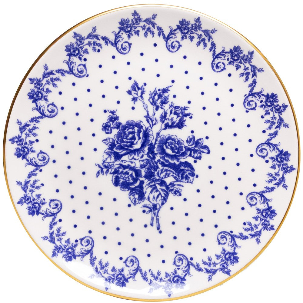 Prato Raso Duchesse Blue com Fio de Ouro 26cm Branco Cerâmica   - Wolff
