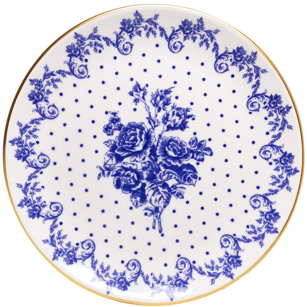 Prato Raso Duchesse Blue com Fio de Ouro 26cm Branco Cerâmica   - Wolff