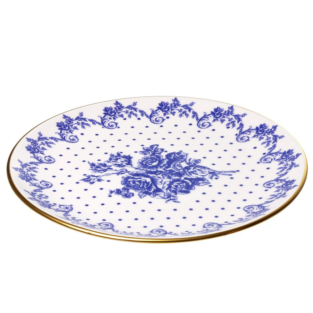 Prato Raso Duchesse Blue com Fio de Ouro 26cm Branco Cerâmica   - Wolff