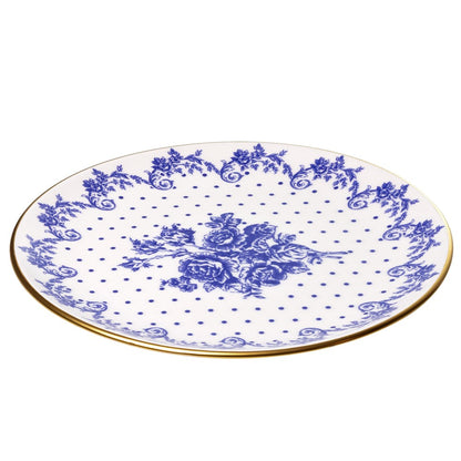 Prato Raso Duchesse Blue com Fio de Ouro 26cm Branco Cerâmica   - Wolff