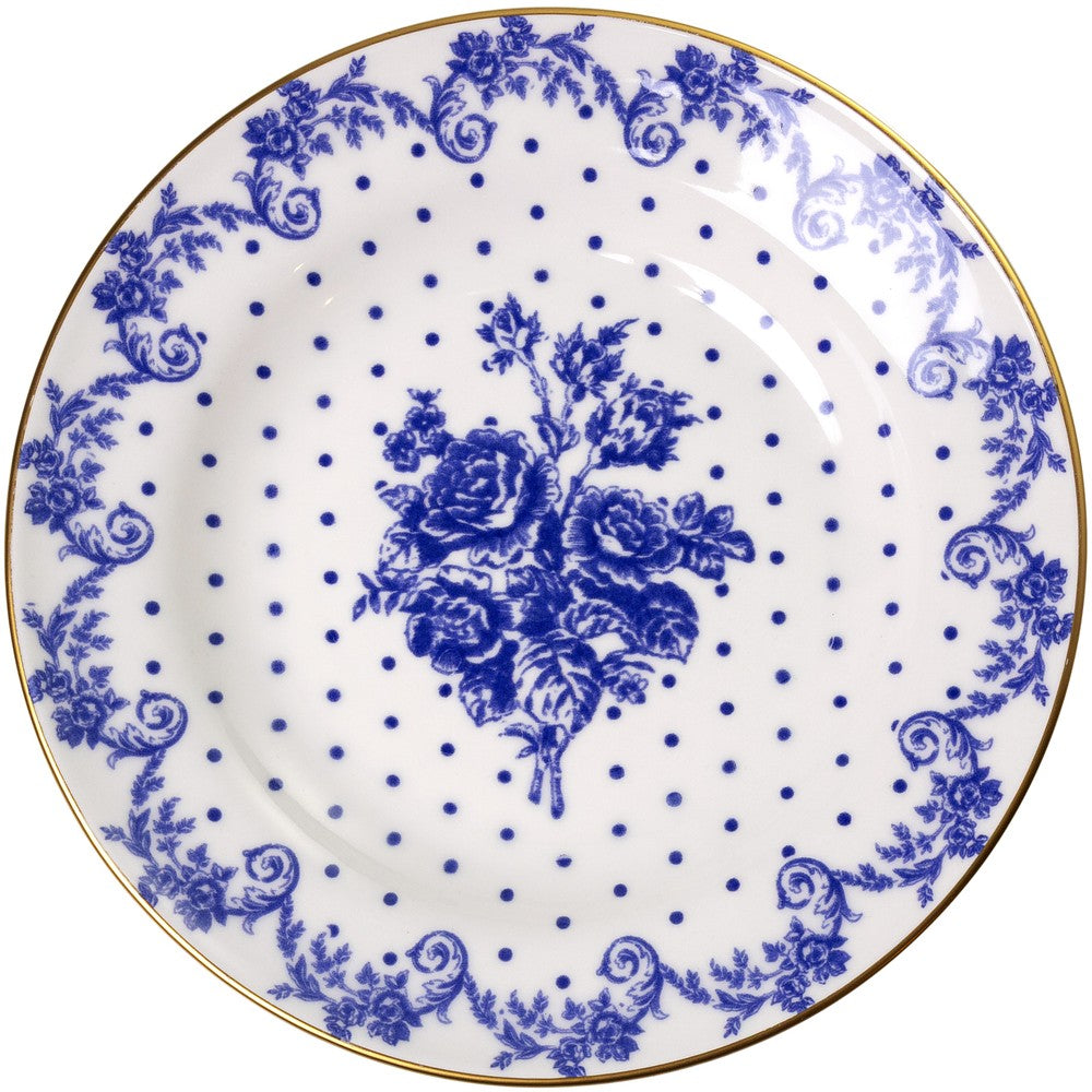 Prato Fundo Duchesse Blue com Fio de Ouro 21,5cm Branco Cerâmica   - Wolff
