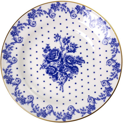 Prato Fundo Duchesse Blue com Fio de Ouro 21,5cm Branco Cerâmica   - Wolff