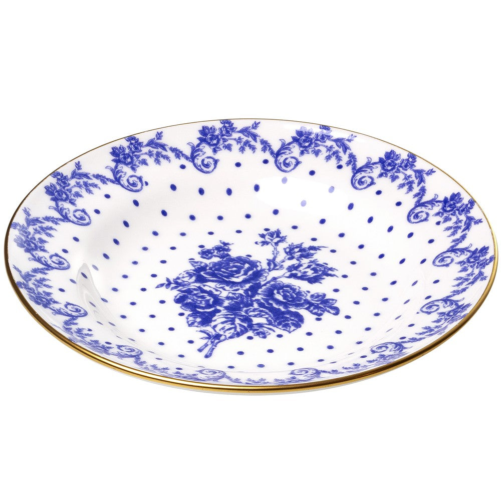 Prato Fundo Duchesse Blue com Fio de Ouro 21,5cm Branco Cerâmica   - Wolff