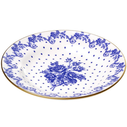 Prato Fundo Duchesse Blue com Fio de Ouro 21,5cm Branco Cerâmica   - Wolff