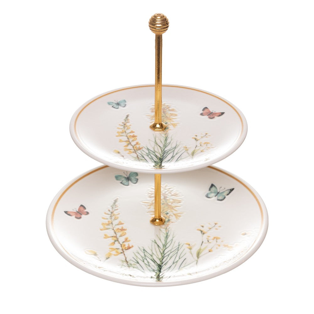 Prato Doces 2 Andares Herbelle 26cmx 19cm Branco Cerâmica - Wolff