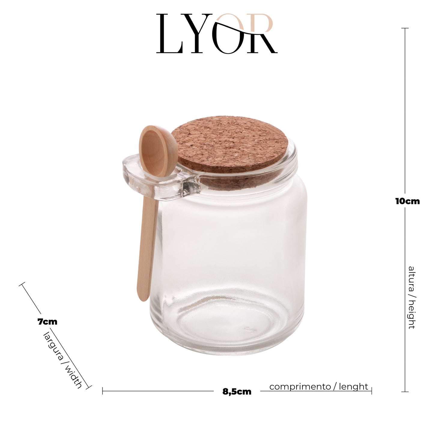 Pote com Colher de Bambu e Tampa de Cortiça 240ml Vidro - Lyor