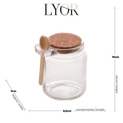 Pote com Colher de Bambu e Tampa de Cortiça 240ml Vidro - Lyor