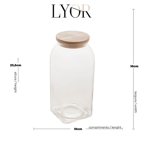 Pote de Vidro com Tampa de Bambu 1,8L - Lyor