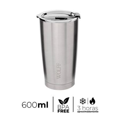 Copo Térmico de Aço Inox Parede Dupla com Tampa 600ml - Wolff