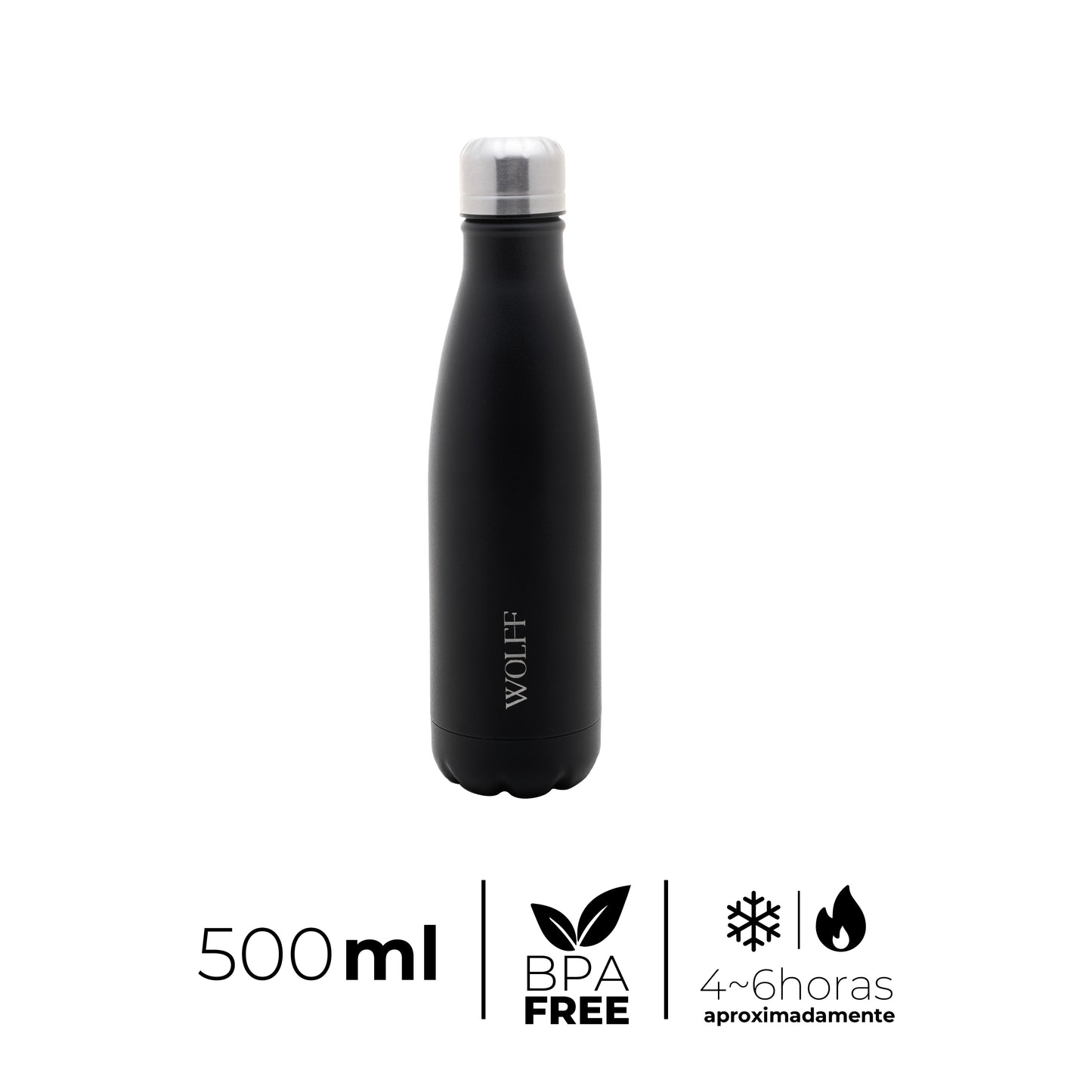 Garrafa Térmica de Aço Inox Parede Dupla  Ice Preta 500ml - Wolff