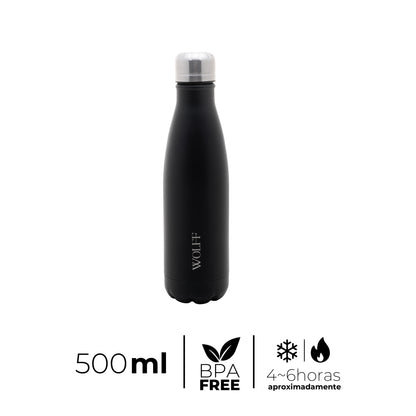Garrafa Térmica de Aço Inox Parede Dupla  Ice Preta 500ml - Wolff