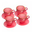 Conjunto 4 Xícaras de Vidro com Fio de Ouro e Pires Milky Rosa 170ml - Wolff